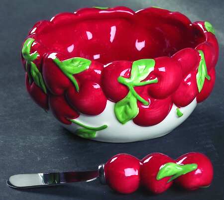 Cherries Jubilee Dip Bowl & Spreader Set