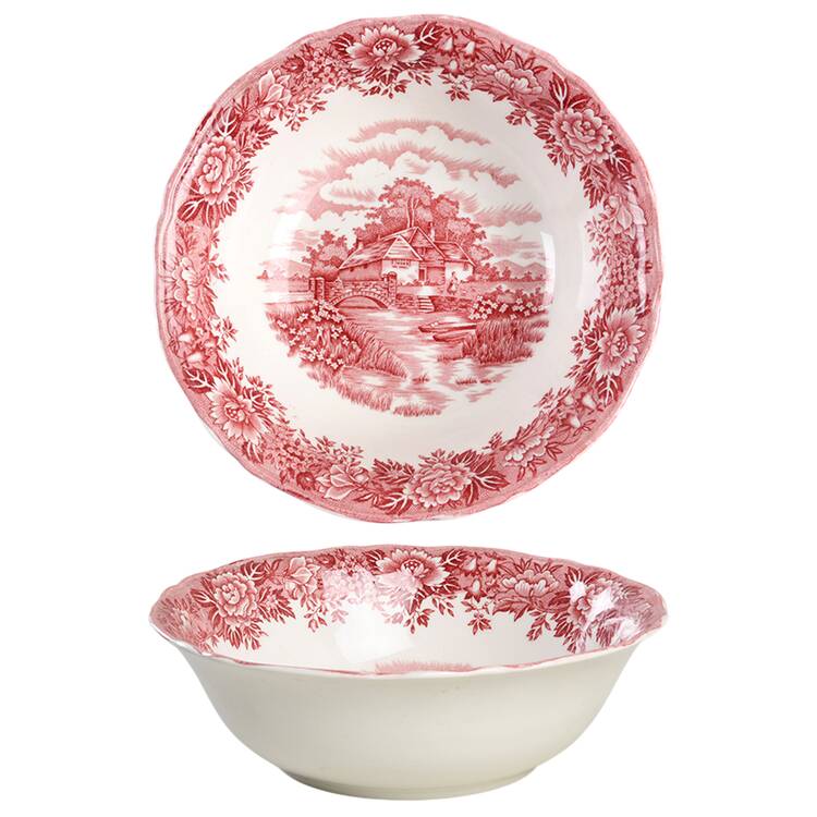 English Village Red 8" Round Vegetable Bowl