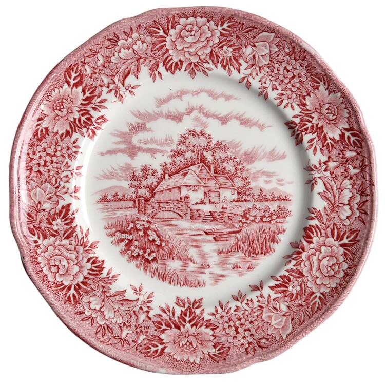 English Village Red Bread & Butter Plate
