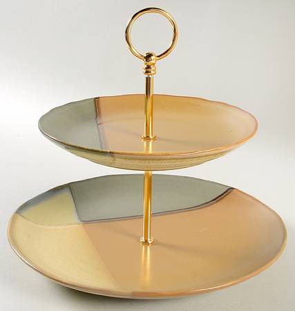 Gold Dust Green 2 Tiered Serving Tray (Dinner & Salad Plate)