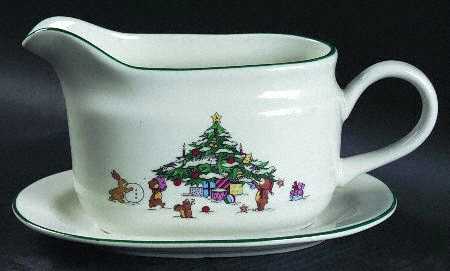 Whimsical Christmas (Smooth, Green Trim) Gravy Boat & Underplate