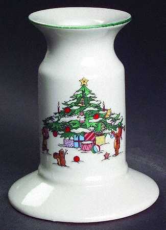 Whimsical Christmas (Smooth, Green Trim) Small Candlestick