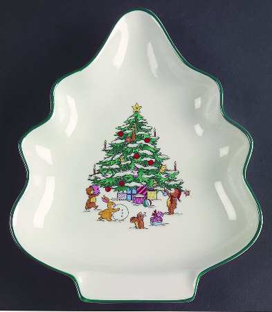 Whimsical Christmas (Smooth, Green Trim) Small Tree Shaped Dish