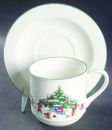Whimsical Christmas (Smooth, Green Trim) Flat Cup & Saucer Set
