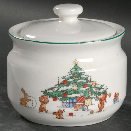 Whimsical Christmas (Smooth, Green Trim) Sugar Bowl & Lid