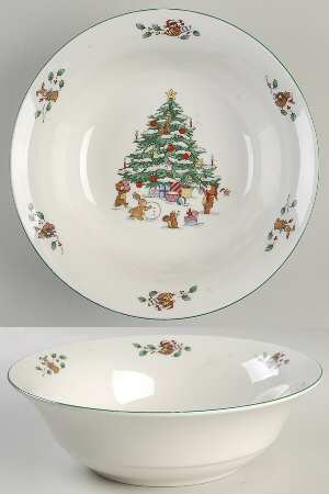 Whimsical Christmas (Smooth, Green Trim) 9" Round Vegetable Bowl