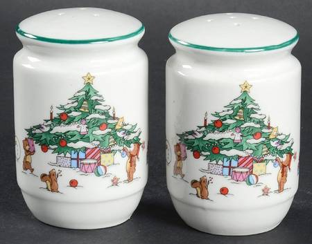Whimsical Christmas (Smooth, Green Trim) Salt & Pepper Set
