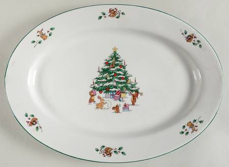 Whimsical Christmas (Smooth, Green Trim) 14" Oval Serving Platter
