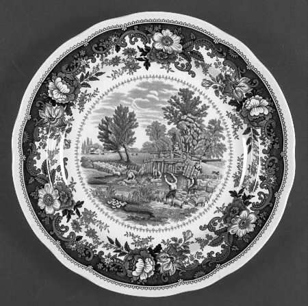 Williamsburg Country Scenes Black Dinner Plate - Set of 6 Motifs