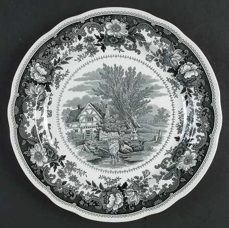 Williamsburg Country Scenes Black Dinner Plate