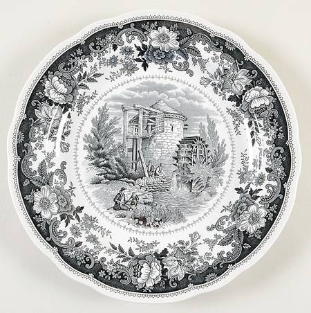 Williamsburg Country Scenes Black Dinner Plate