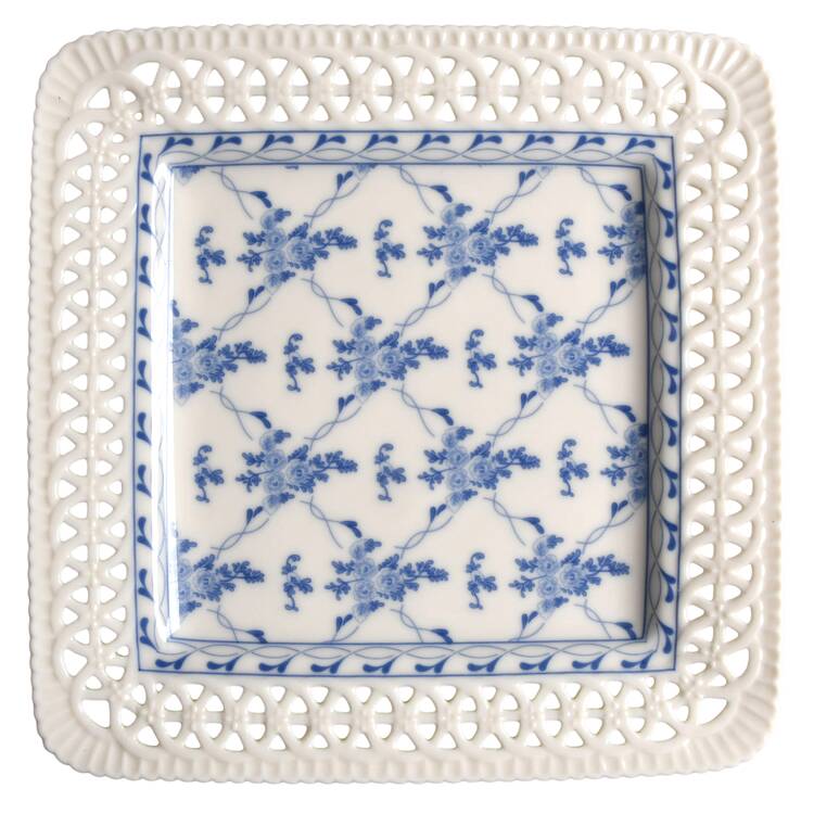 Rose Brocade Pierced Square Luncheon Plate