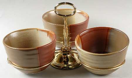 Gold Dust Sienna 7" x 12" 3-Part Relish & Metal Stand (CERC) HC
