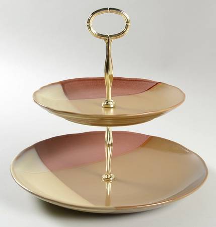 Gold Dust Sienna 6 5/8"-10"  2 Tiered Serving Tray (Dp, Sp) HC