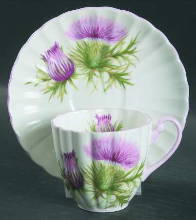 Thistle (Ludlow Purple Pink) Flat Demitasse Cup & Saucer Set