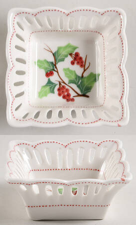 Holly Berries Pierced Square Dish