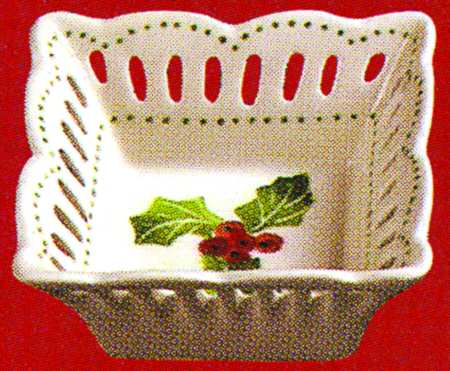 Holly Berries 3" Square Open Weave Basket