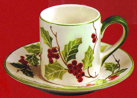 Holly Berries Flat Demitasse Cup & Saucer Set