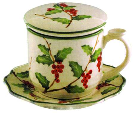 Holly Berries Mug with Lid & Saucer