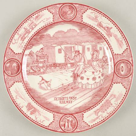 Historical Scenes of Early Detroit Pink Dinner Plate