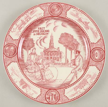Historical Scenes of Early Detroit Pink Dinner Plate