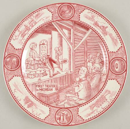 Historical Scenes of Early Detroit Pink Dinner Plate