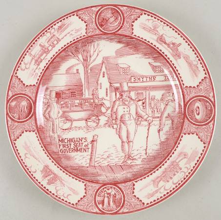 Historical Scenes of Early Detroit Pink Dinner Plate