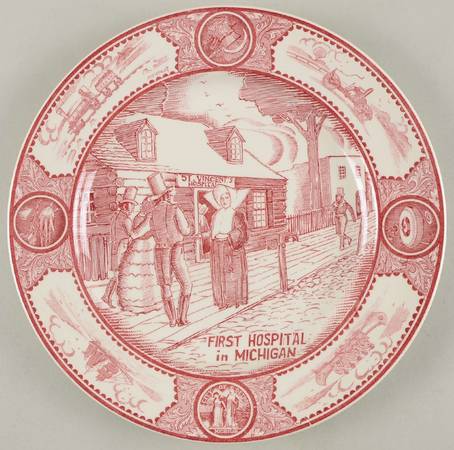 Historical Scenes of Early Detroit Pink Dinner Plate