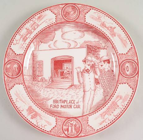 Historical Scenes of Early Detroit Pink Dinner Plate