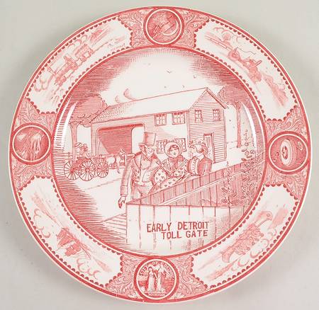 Historical Scenes of Early Detroit Pink Dinner Plate
