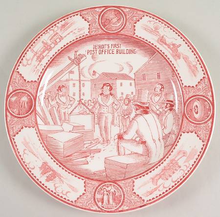 Historical Scenes of Early Detroit Pink Dinner Plate