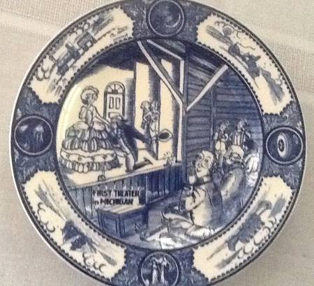 Historical Scenes of Early Detroit Blue Dinner Plate