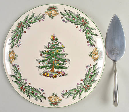 Christmas Tree Garland Cake Plate & Solid Stainless Server w/Box