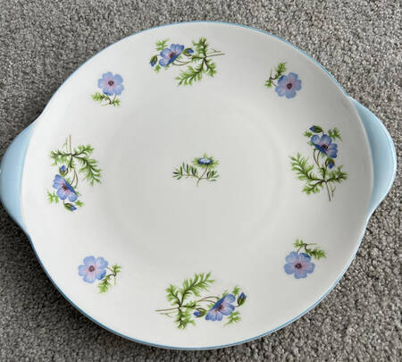 Blue Poppy (Smooth Edge) Handled Cake Plate