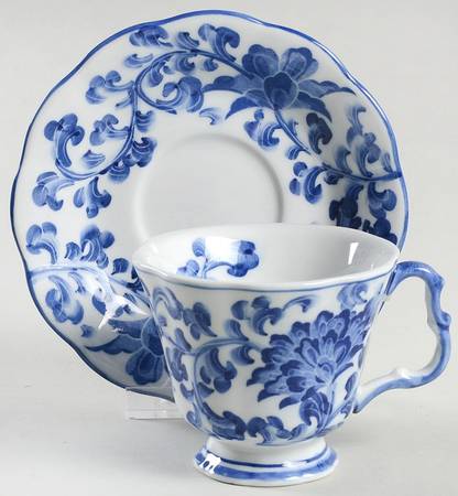 Blue Mum Footed Cup & Saucer Set