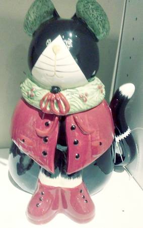 Holiday Cats Figural Cookie Jar & Lid
