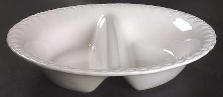 Whiteware Oval Divided Vegetable Bowl