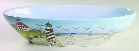 Nantucket Shoreline (Handpainted) 13" Oval Vegetable Bowl