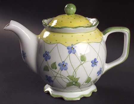 Polka Dot and Trellis Yellow Teapot & Lid