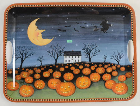 Pumpkin Hollow 19" Rectangular Handled Serving Melamine Tray