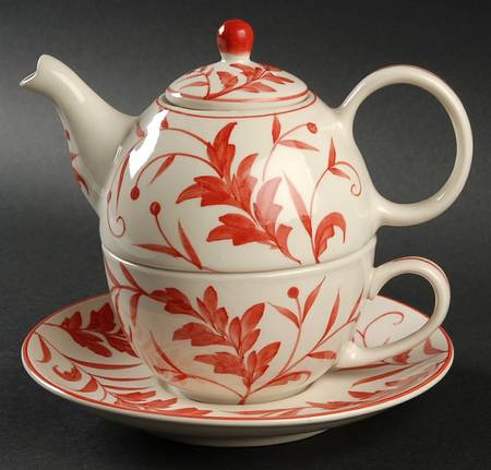 Red Leaf Individual Teapot & Lid with Cup & Saucer