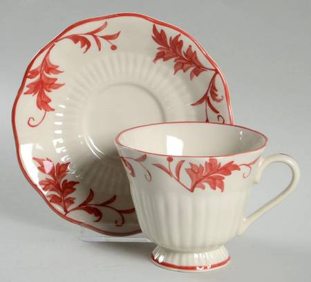 Red Leaf Footed Cup & Saucer Set
