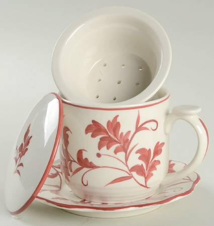 Red Leaf Mug W/Lid, Saucer & Infuser Set
