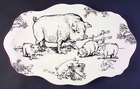 Barnyard Toile 20" Oval Serving Platter by Sadek