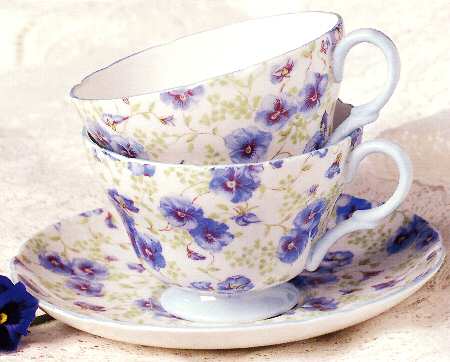 Blue Pansy Chintz Footed Cup & Saucer Set