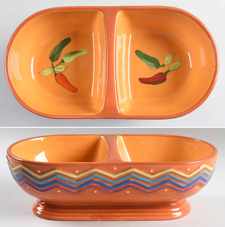 Serrano Terra Cotta 12" Oval Divided Vegetable Bowl