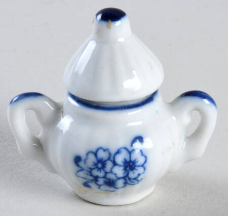 Blue and White Miniature Sugar Bowl & Lid