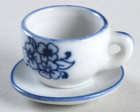 Blue and White Miniature Cup and Saucer Set