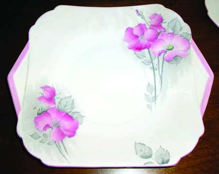 Dog Roses Pink Handled Cake Plate