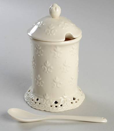 Cream Lace Jam/Jelly & Lid W/Spoon
